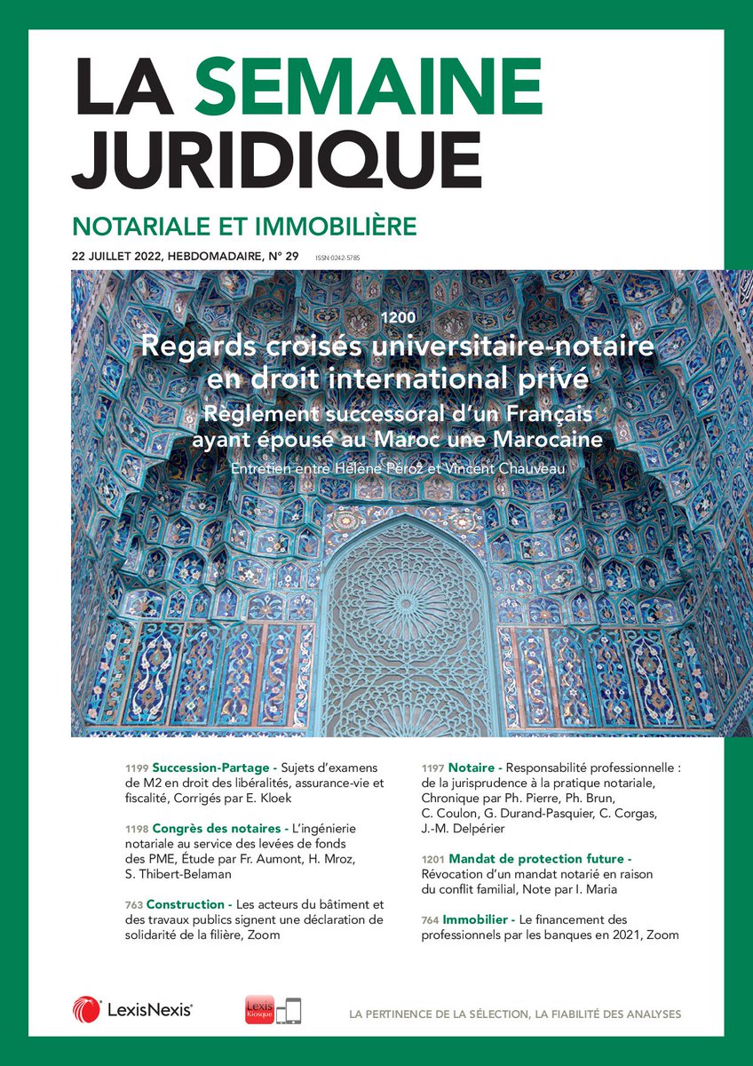 <a href="/JCP_N/">JCPN</a> n°29> regards croisés #DIP #Maroc <a href="/helene_peroz/">Péroz Hélène</a> @VincentChauveau, chronique #responsabilité #notaire PhPierre PhBrun CCoulon GDurand-Pasquier CCorgas JMDelpérier, #fonds #PME <a href="/CongresNotaires/">Association Congrès des Notaires de France</a> <a href="/AumontFrederic/">Frédéric AUMONT</a> <a href="/hubert_mroz/">hu_mr</a> SThibert-Belaman, #mandat IMaria, corrigés M2 EKloek