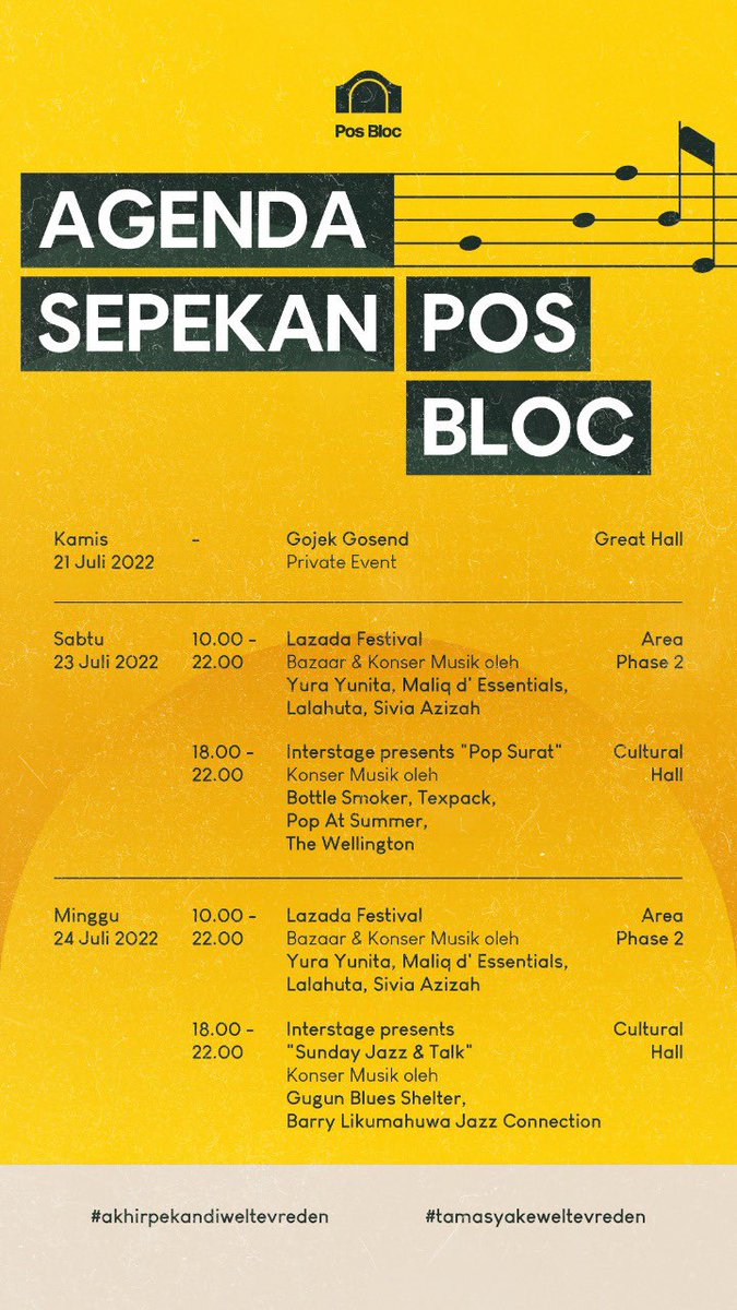 Catat tanggalnya, jangan sampai kelewatan lagi agenda selama sepekan ini ya teman-teman.

Sampai jumpa! 🙌🏼