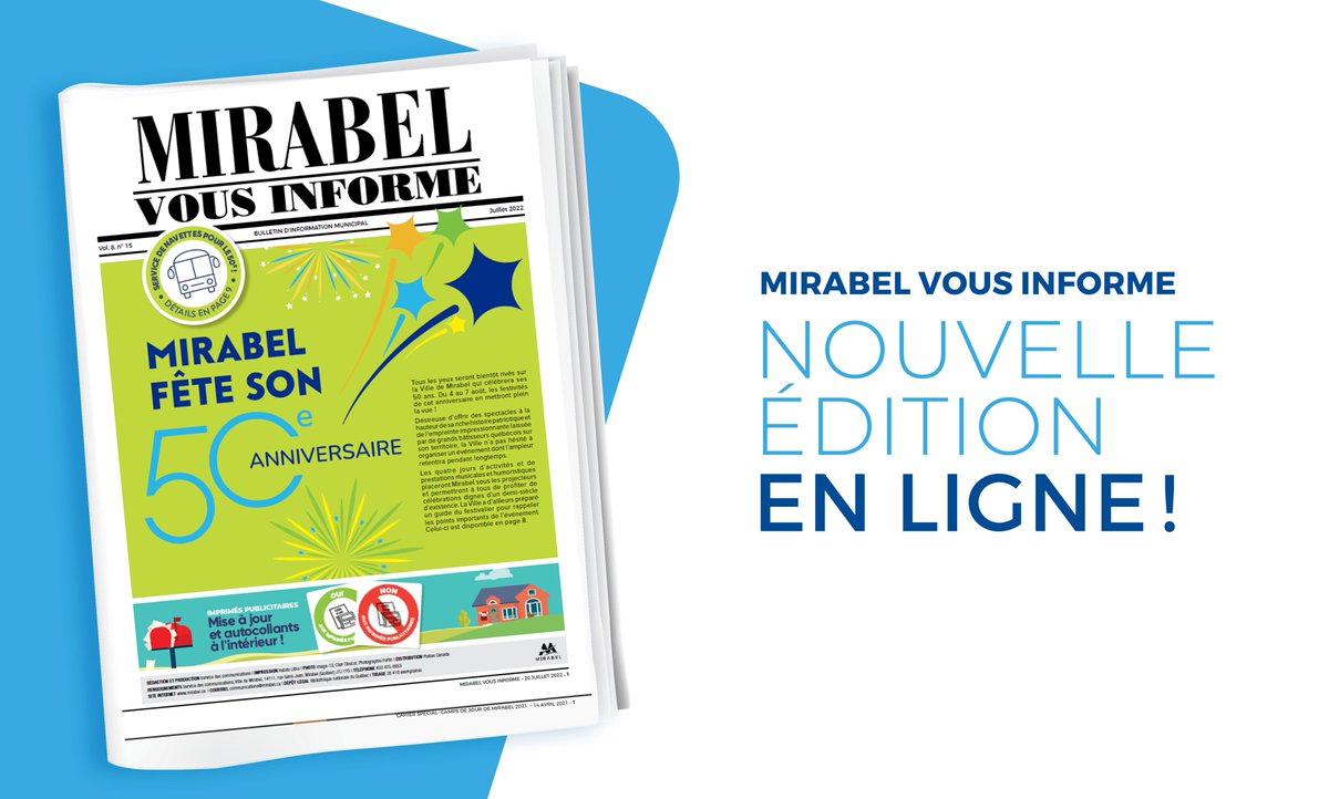 📰 [ Mirabel vous informe ] 🗞
La nouvelle édition du #MirabelVousInforme est arrivée! 🗞🗞🗞
À l'intérieur, ne manquez pas le 𝐠𝐮𝐢𝐝𝐞 𝐝𝐮 𝐟𝐞𝐬𝐭𝐢𝐯𝐚𝐥𝐢𝐞𝐫 et tous les détails relatifs au 𝐬𝐞𝐫𝐯𝐢𝐜𝐞 𝐝𝐞 𝐧𝐚𝐯𝐞𝐭𝐭𝐞𝐬. 👀🚍
👉 bit.ly/3OmxWmw.