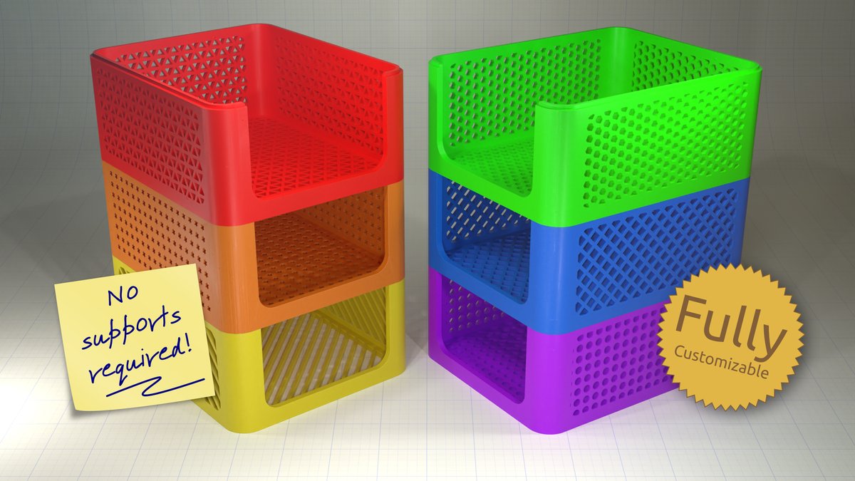 code_and_make's tweet image. A fully customizable caddy that you can stack! Our latest free design on @Thingiverse: thingiverse.com/thing:5437525 #3dprinted #3dprinting #thingalert