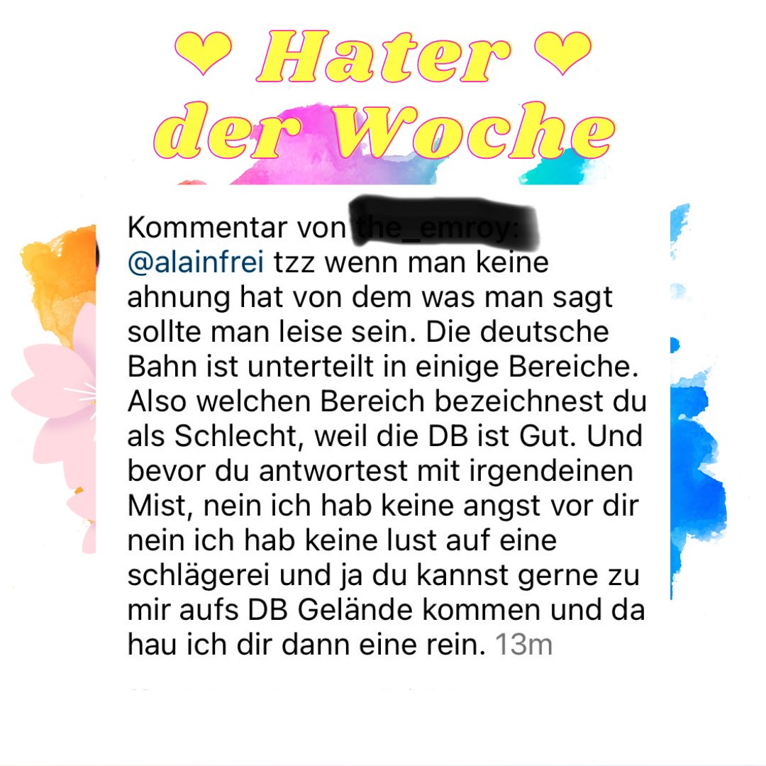 Neues Format! 😍 Hater der Woche
Heute: der loyalste Mitarbeiter der Deutschen Bahn.