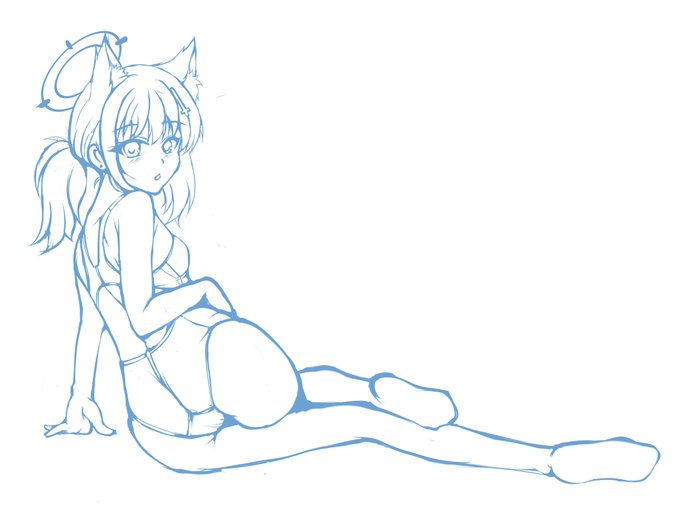 ぴっちり競泳水着のシロコちゃんのラフ絵です! 