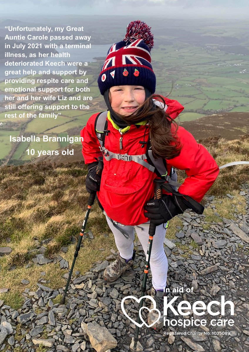 Meet <a href="/KeechHospice/">Keech Hospice</a> Young Heart's Hero, Isabella Brannigan. 10 years old taking on Hadrian Wall💙💜

That's 84 miles with an ascend of 2,000 meters over 3 days👏

Please show your support and follow her progress, leave a supportive message and donation facebook.com/isabellabranni…