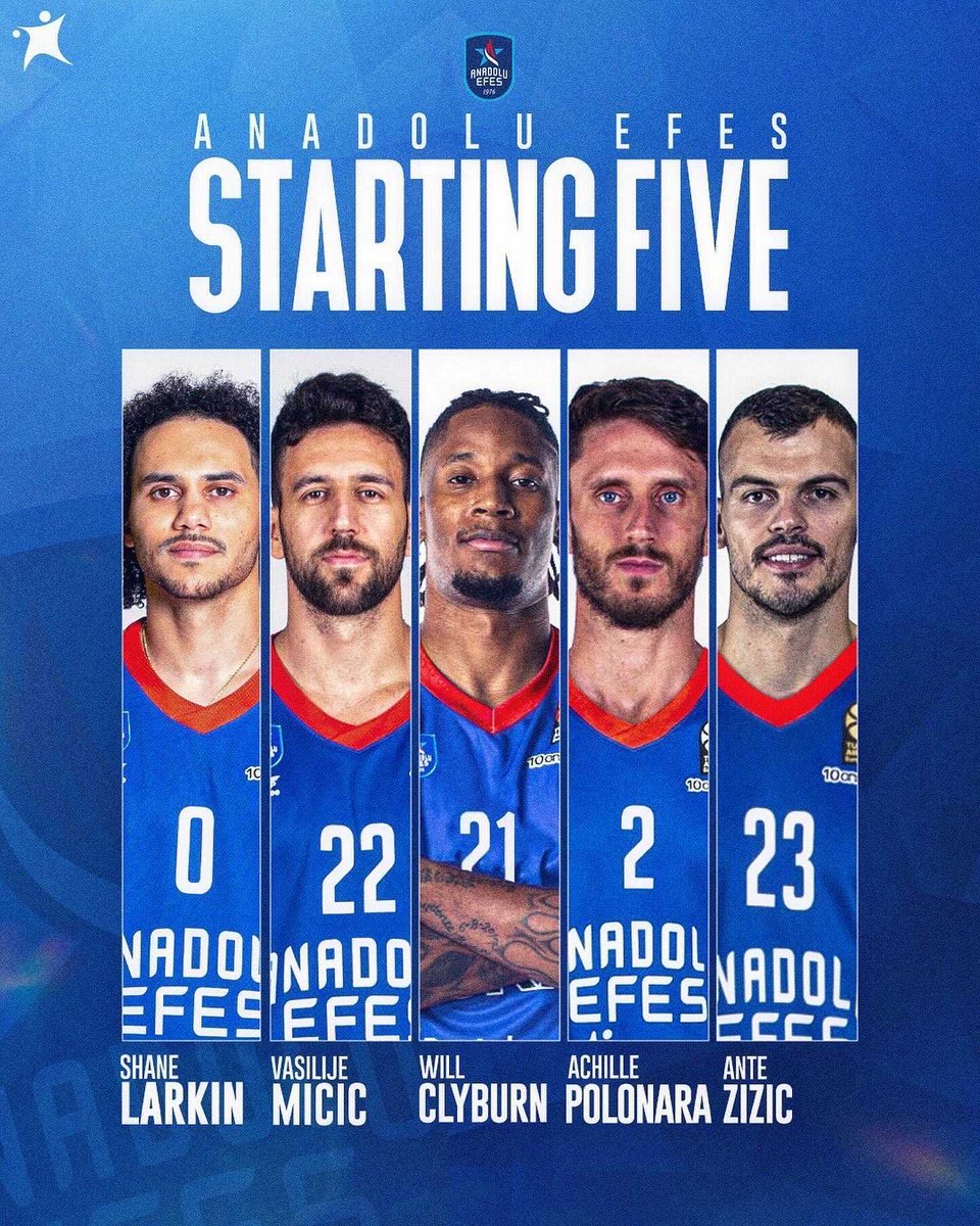 BasketNews_com's tweet photo. Anadolu Efes’ potential starting lineup for the upcoming season is looking INSANE 🤯

🇹🇷 Shane Larkin
🇷🇸 Vasilije Micic
🇺🇸 Will Clyburn
🇮🇹 Achille Polonara
🇭🇷 Ante Zizic https://t.co/yzUM60BITj