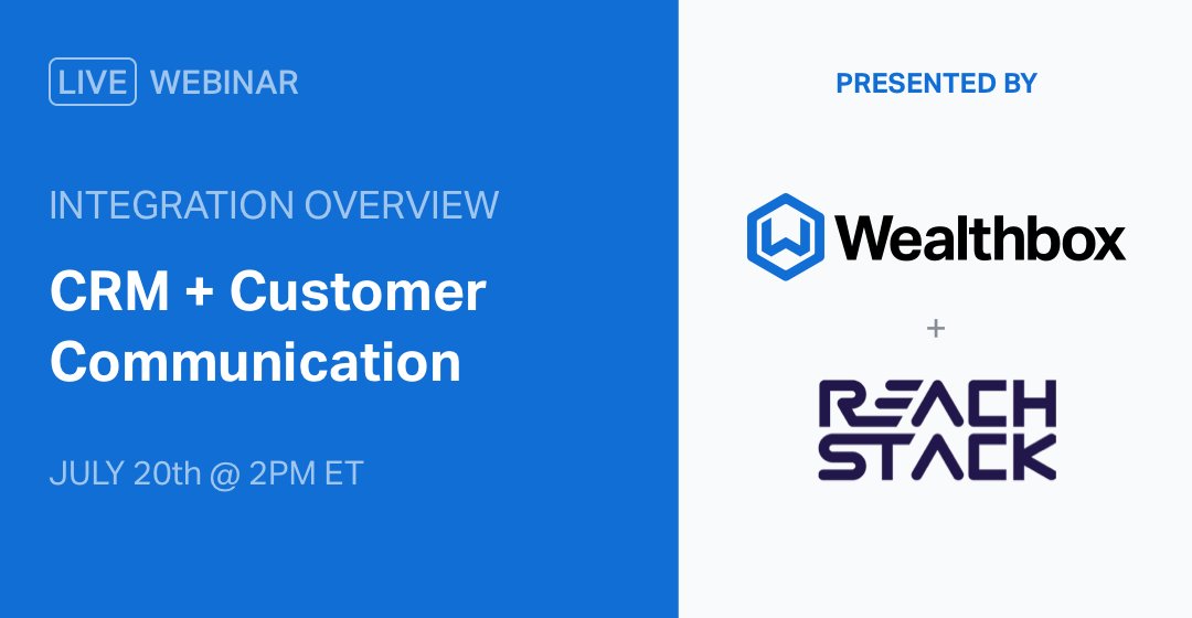 Wealthbox's tweet photo. ⏳ Webinar Today! Join @Wealthbox and @reachstack in our integration partner demo at 2pm ET. It's not too late to sign up 👉  https://t.co/cYG8GP0dlB https://t.co/RmUsm7LVkY