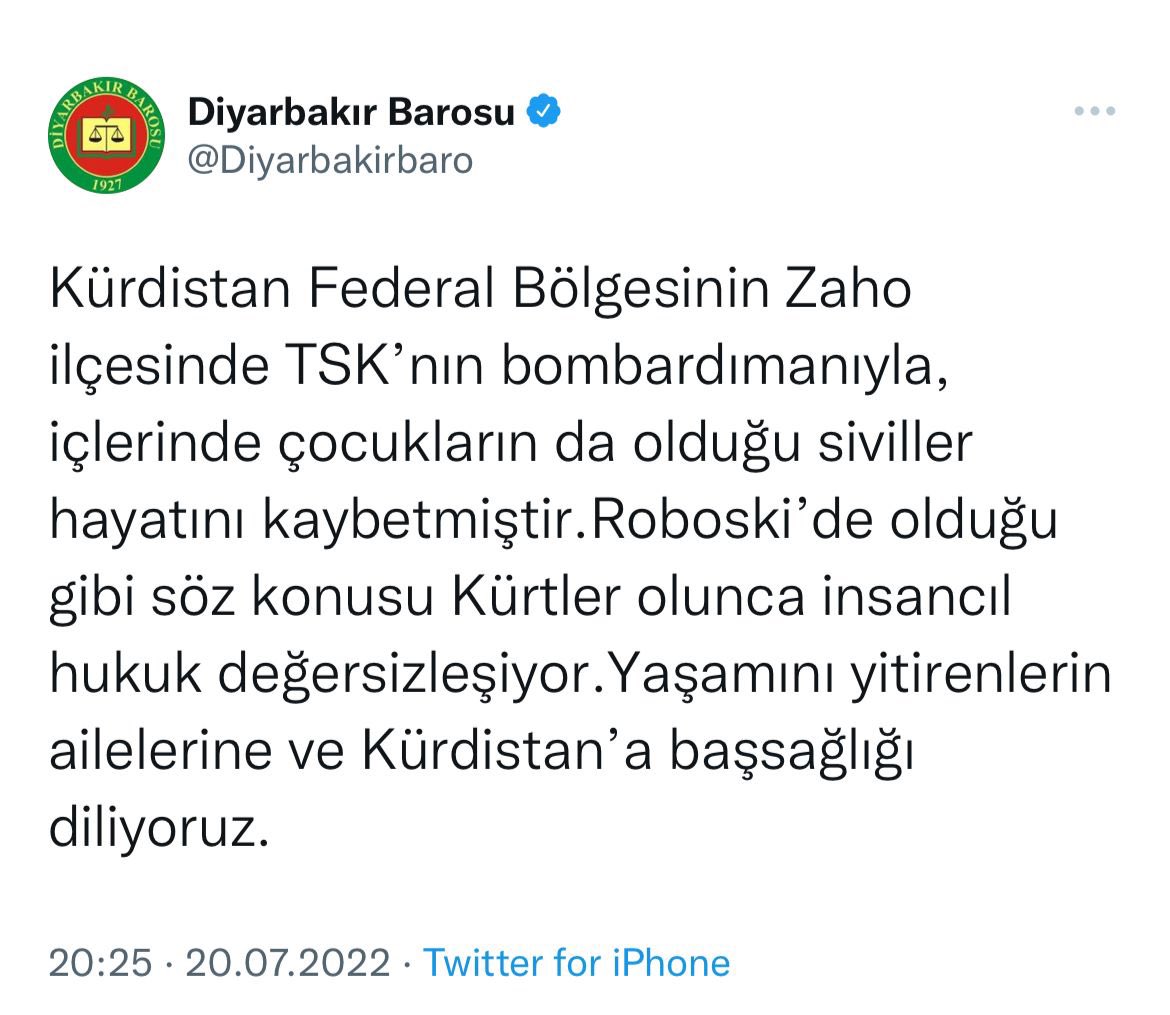 Türk toprağında, Türk Devleti sınırları içerisinde faaliyet gösteren Diyarbakır Barosu, resmi hesabından yaptığı kürtçülük ve terör propagandasıyla Türk Silahlı Kuvvetlerini hedef aldı.

Seçimlerin gündemden düşmediği şu günlerde bakalım Türk Devletimiz tepki verecek mi?
