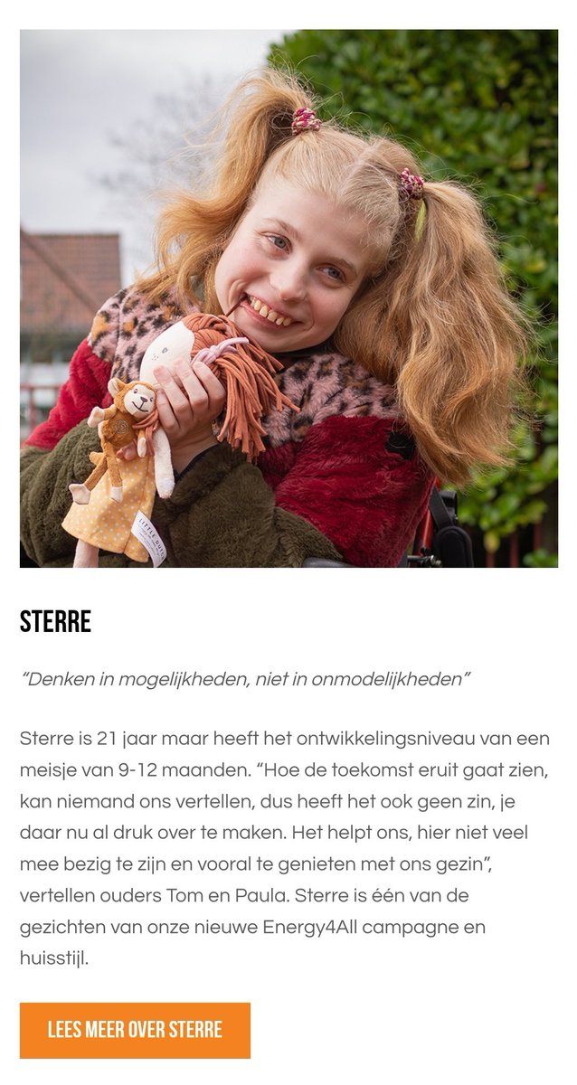 Het verhaal van Sterre staat bij patiënten verhalen op de website van <a href="/energy4all_nl/">Stichting Energy4All</a> . Lees hier wie ik ben en hoe het met ons gaat energy4all.nl/de-ziekte-ener…
