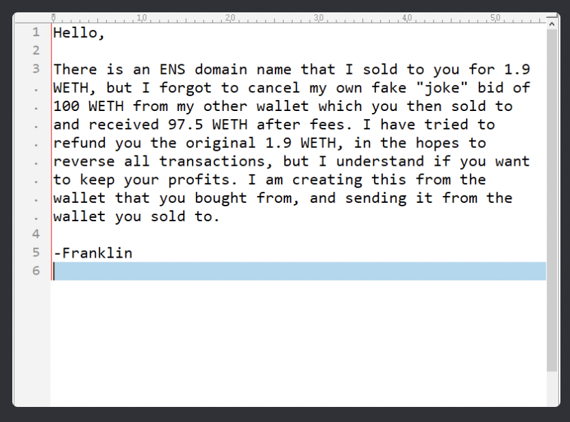 i ripped this guy off for 100 eth and he just sent me another 1.9?