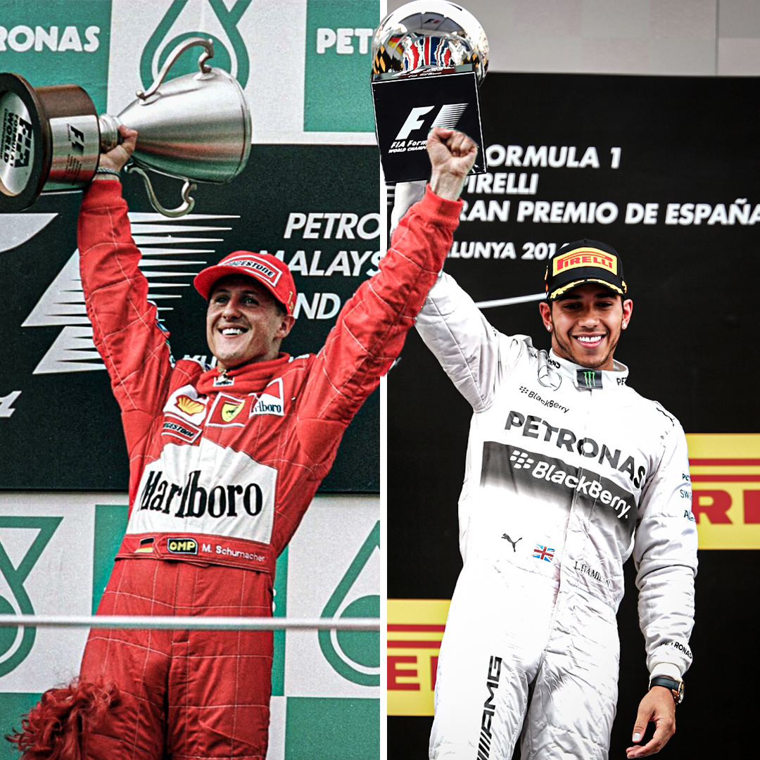 ESPNF1's tweet photo. In the last 30 years, not a single F1 season has concluded without either Michael Schumacher or Lewis Hamilton winning at least one race 👀🐐 https://t.co/wS94SIwAQ8