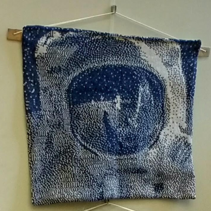 knotunknot's tweet photo. 53 years ago the first humans set foot on the Moon. 3 years ago I commemorated the event in a pair of knitted wall hangings and a cushion! Rest your head on Tranquility Base as you contemplate Aldrin's Boot Print and Armstrong's Selfie. #spaceknitting #spacerace #studioknotunknot https://t.co/a6WYYTx5zD