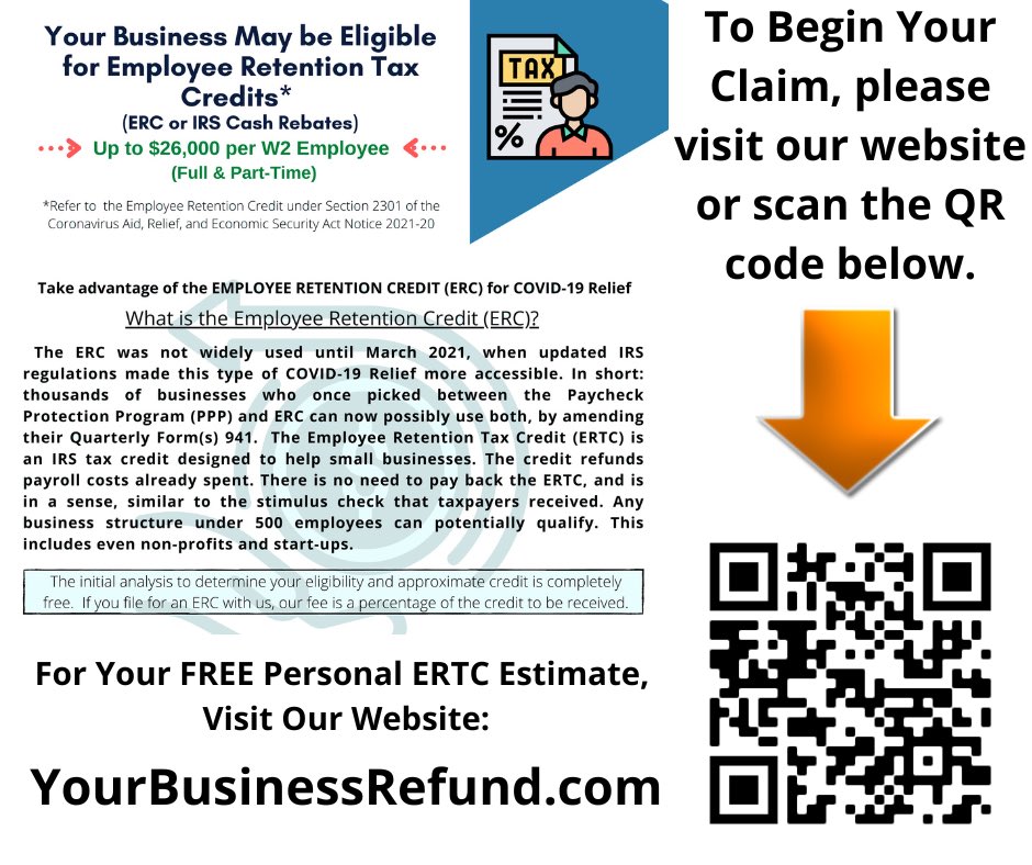 ProMotionMktg's tweet image. We&apos;re helping a ton of small businesses get the cash back that they desperately need!  If you&apos;re a business owner with full-time or part-time W2 Employees, don&apos;t miss out on this limited time CARES program to get your IRS Tax Rebate! #ertc #taxcredit #taxrebate #cares