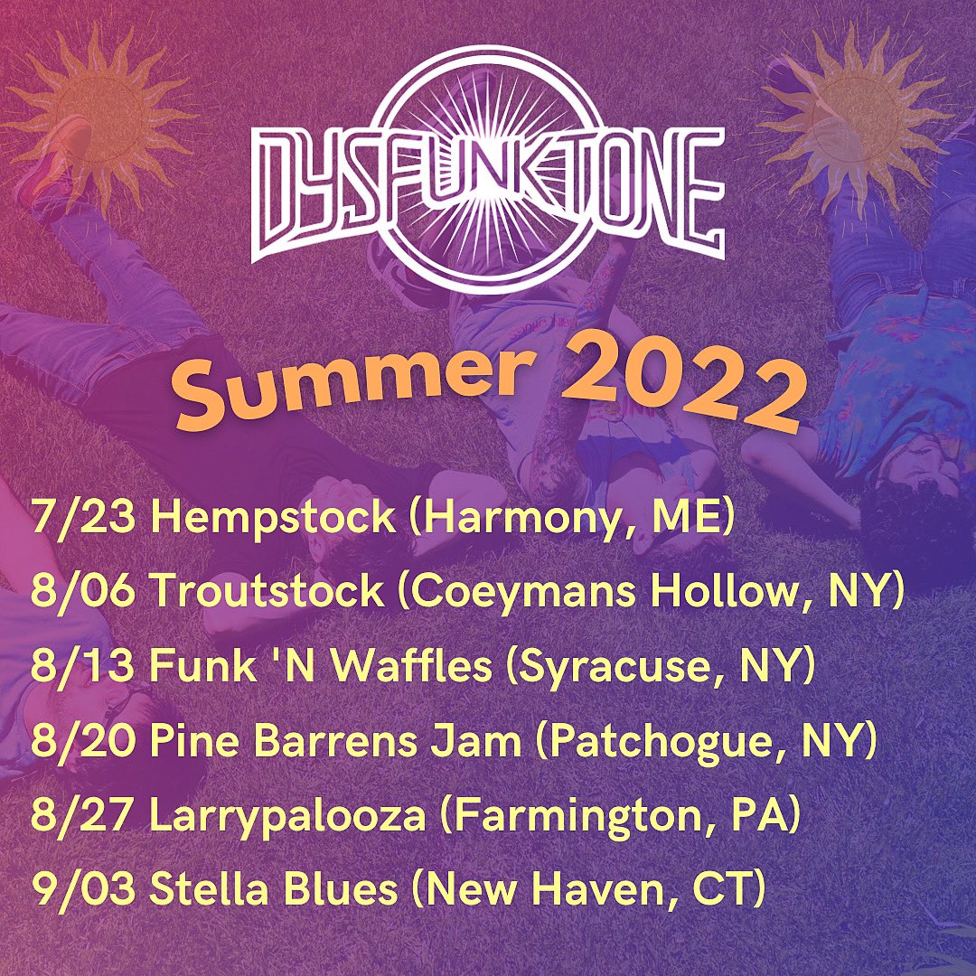 dysfunktone's tweet photo. Hey Y’all! We’re so hyped to announce two more dates of our summer tour! We’re so honored to be on all these incredible festivals as well as getting to announce our Funk 'n Waffles Syracuse and  Stella Blues LLC debuts! 
We can’t wait wait to see you this summer! 
#dysfunktone https://t.co/bcbKq9jkwL