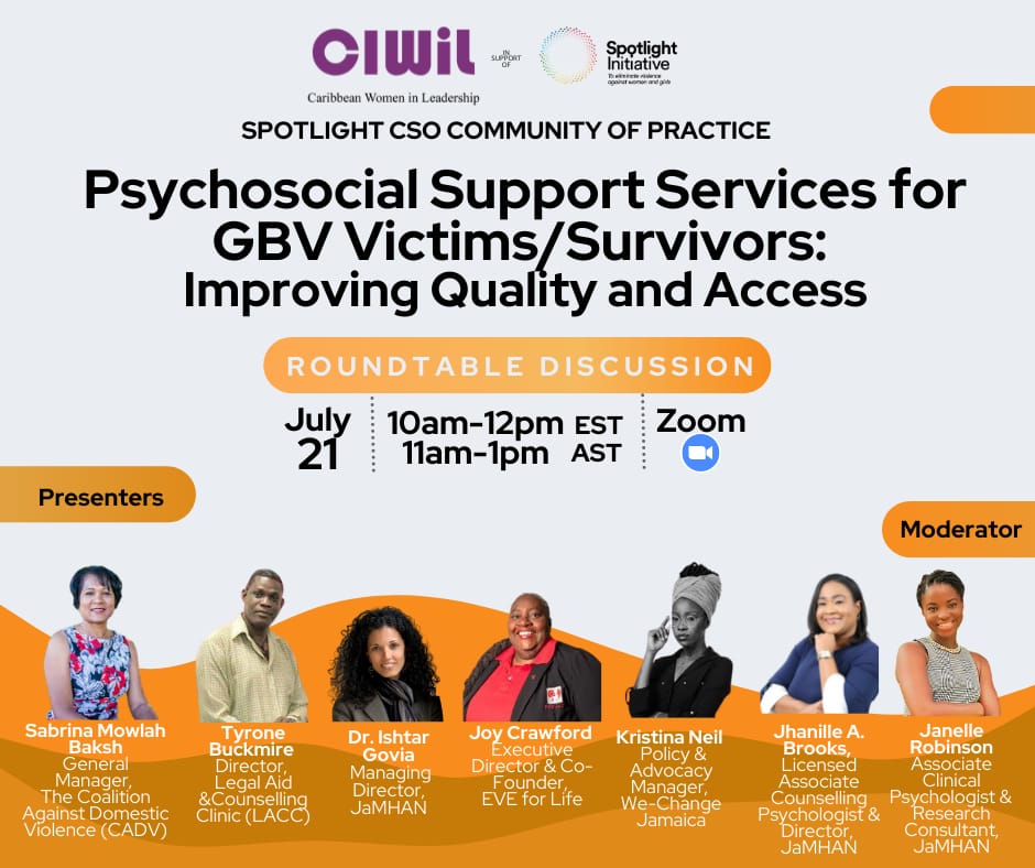 Join us as we discuss improving access to quality mental health and psychosocial support services for survivors of gender-based violence in the Caribbean! @jamhan_ja @ciwiltt @GlobalSpotlight To register, click the link here: us06web.zoom.us/meeting/regist…