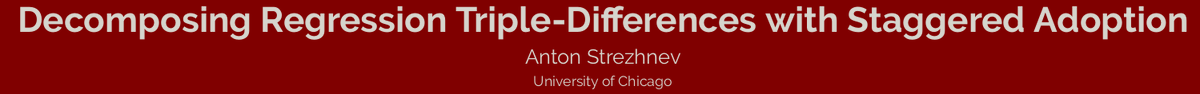 Excited to show some new findings at @PolMethSociety this weekend on triple-differences designs, staggered adoption and the popular 'many fixed effects' estimator. Paper to come soon (hopefully by August!) but I'll be at the Thursday poster session presenting the main result.