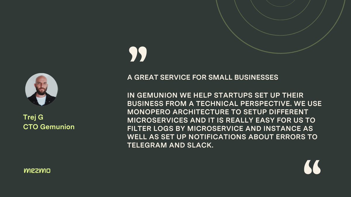 mezmodata's tweet image. Mezmo is committed to helping application owners operate more harmoniously in a DevOps world.
Here's how our log management solution makes users' life easier.
#developersoftware #techindustry #techcompany