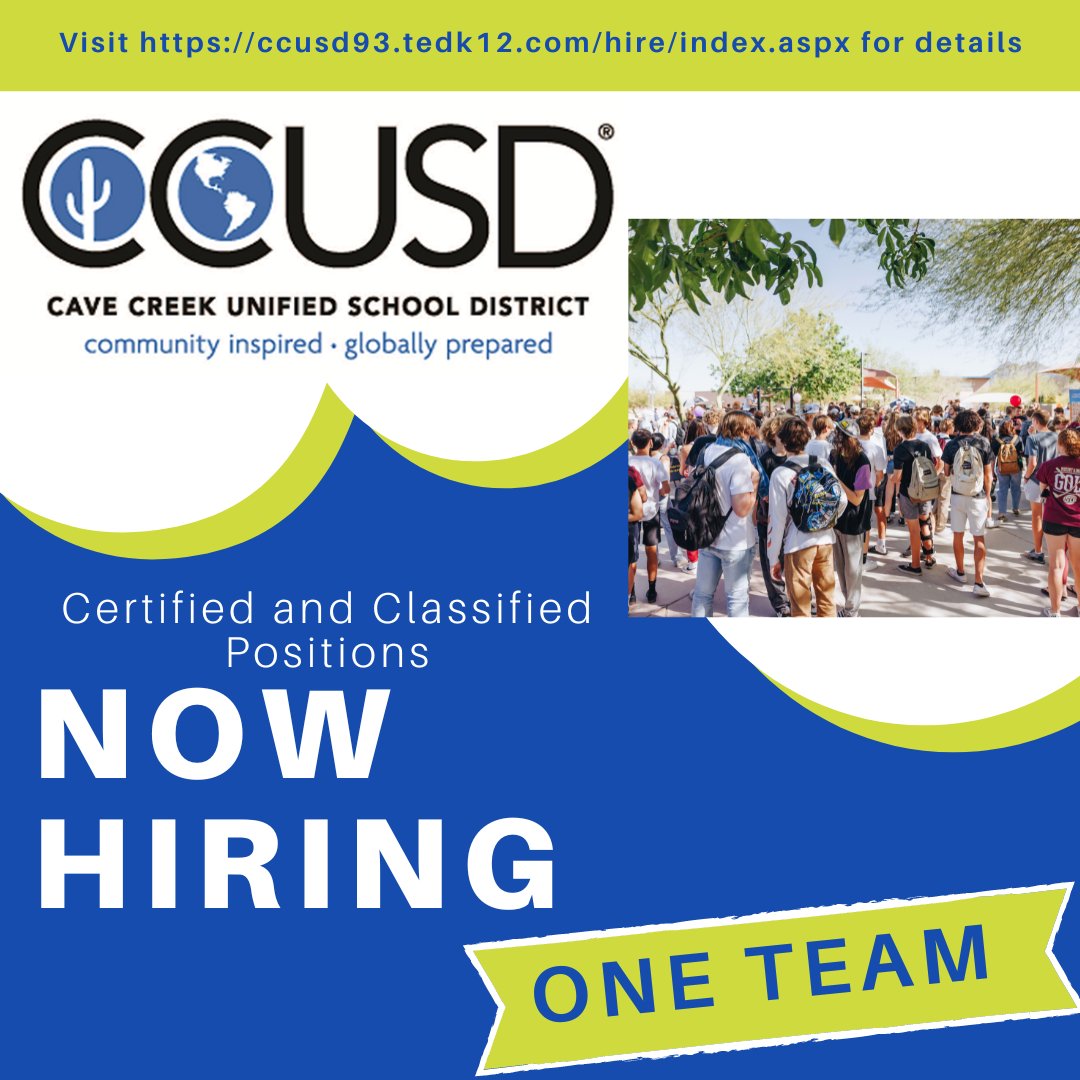 You can still have the chance to join our #OneTeam! Apply today for one of our open positions and make a difference in the life of a child. ccusd93.tedk12.com/hire/index.aspx <a href="/cort_monroe/">Cort Monroe Ed.D.</a> <a href="/nancydiab11/">Dr. Nancy Diab Scott</a> <a href="/Drpattyjensen/">Patty</a> <a href="/HR_CCUSD1/">HR_CCUSD</a>
