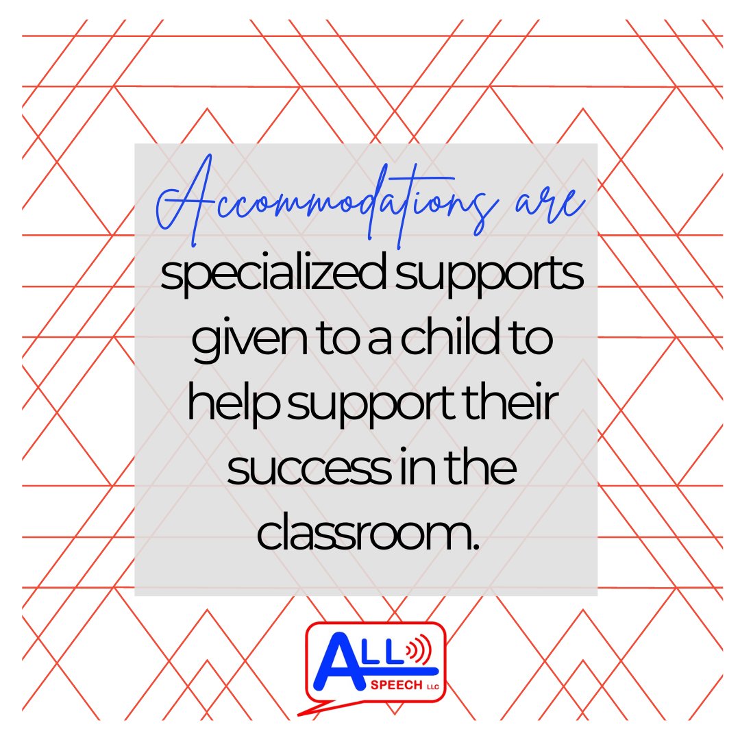 What supports help you to thrive? Accommodations are specific to the person and are used everywhere.

#allspeechllc #speechtherapy #speech #reading #summer #dyslexia #spelling #moms #parents #pediatrics #language #writing #school #specialeducation #slp #advocate #accommodations
