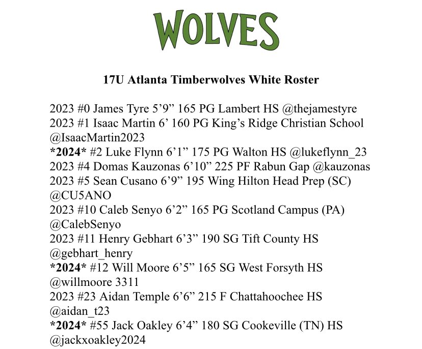 Atlanta Timberwolves White 17U Roster & Schedule for @OTRHoops Power 24 at Next Play 360! All games will be on BallerTV! Film available for most games on Hudl as well.