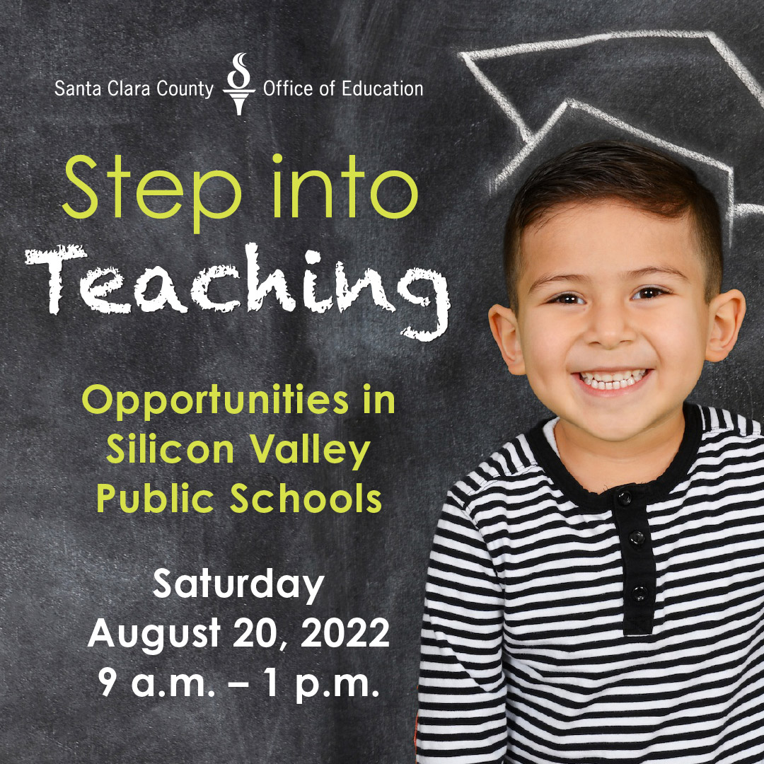 SCCOE's tweet photo. Join SCCOE’s Virtual Step into Teaching: Opportunities in Silicon Valley Public Schools Event.  Learn and prepare for the joys of a teaching career.  Discover what is needed to become a teacher &amp; how to navigate the process on Saturday, 8/20, 9 AM - 1 PM.
https://t.co/pCoUAEv2WG https://t.co/RTT9YusNWN