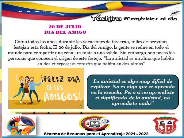 #20Julio Día del Amigo "La Amistad es algo muy difícil de Explicar". Desde el <a href="/lnamd1968/">LNAMD1968</a> Estado #Tachira Municipio #Jauregui La Grita
@MPPEDUCACION 
<a href="/FreddyBernal/">Freddy Bernal</a> 
@ZonaEducTachira 
<a href="/Berzabethg1/">Berzabethgandicaoficial</a> 
<a href="/carloschaconlg/">Juan Carlos Chacon</a> 
<a href="/Crazet2011/">Crazet2011</a> 
<a href="/CRAJAUREGUI2/">CRAJAUREGUI</a>
@educ_jauregui