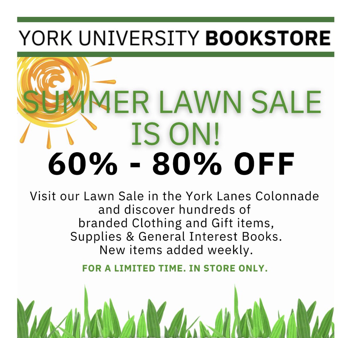 2 weeks left to save up to 80%
Bookstore.Yoruk.ca for hours and more details