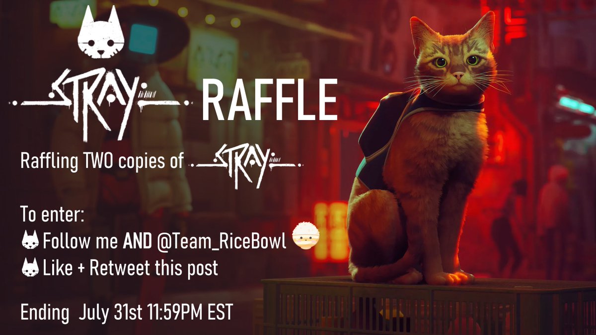 Rhubarb_Iman's tweet image. ‼️ RAFFLE ‼️

I'll be gifting TWO copies of 🐱STRAY🐱

To enter:
- Follow me AND @Team_RiceBowl🍚
- Like+RT

Ending July 31st 11:59PM EST

I want to try playing this game, so thought I could get people to join me! 🤭💕
#Stray #straygame #raffle