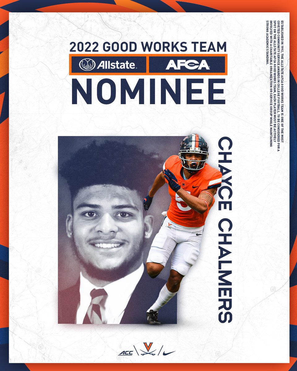 Congrats to @Chayce_Chalmers for being nominated for Allstate’s AFCA Good Works Team! 🤝 #GoHoos⚔️