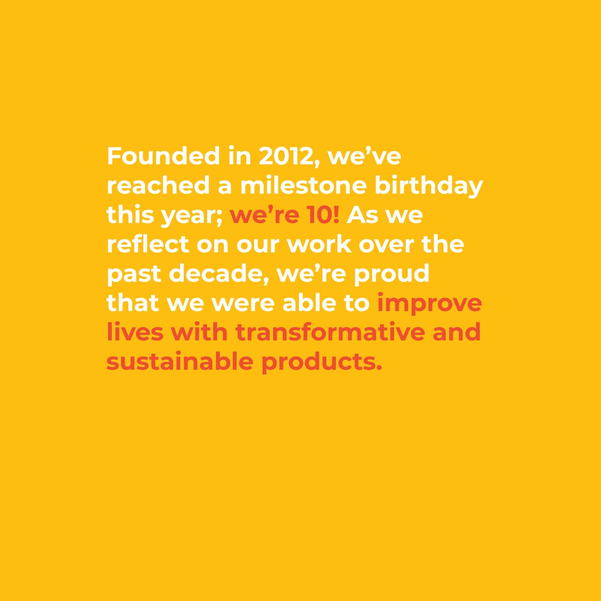 MPOWERDInc's tweet photo. Surprise! We're 10! 

Founded in 2012, MPOWERD Inc. has reached a milestone birthday this year; we're 10! As we reflect on our work over the past decade, we're proud that we were able to improve lives with transformative and sustainable products. 
https://t.co/XHlCOaJbgG https://t.co/7ygWjgO5FN