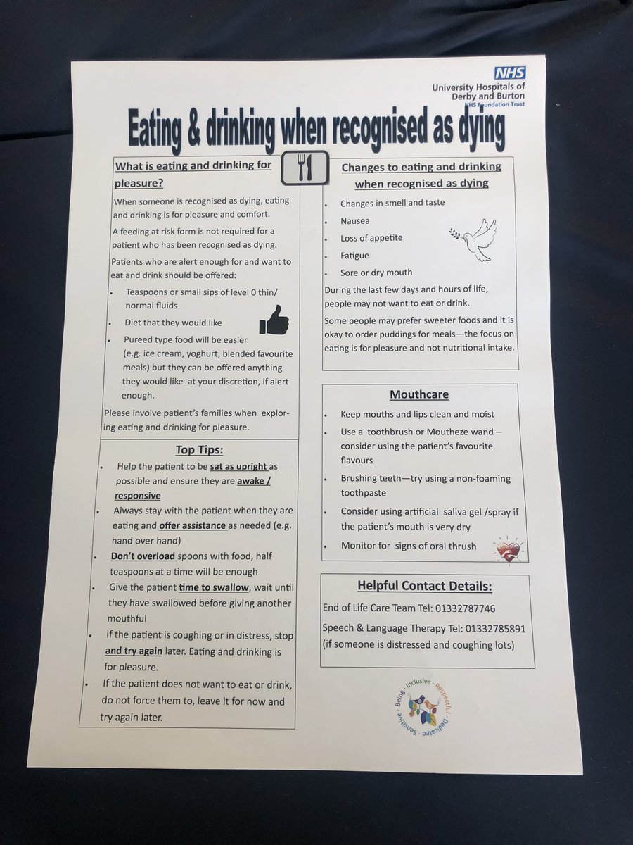 Super proud to have finally rolled out our ‘Eating &amp; Drinking When Recognised As Dying’ poster at RDH &amp; FNCH this week. Aiming to promote the importance of eating &amp; drinking for comfort and pleasure when someone has been recognised at dying🕊💛 #dignity #EOLC #mouthcare #comfort