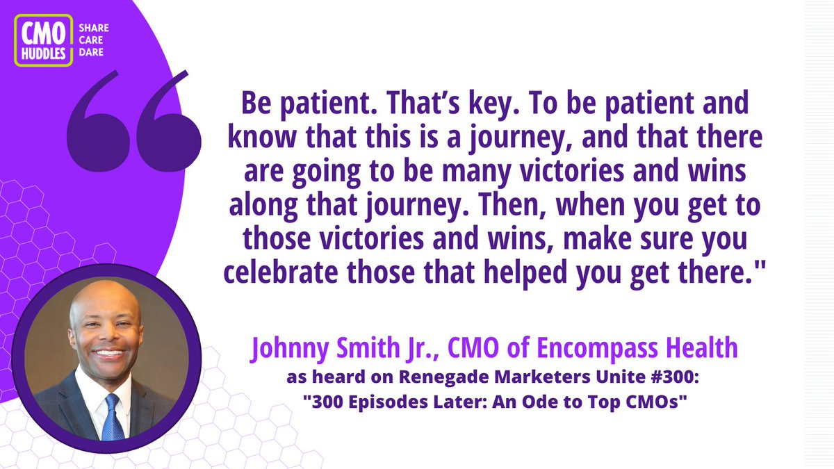 Today’s #WednesdayWisdom from CMO <a href="/johnnysmithjr/">Johnny Smith Jr.</a> of <a href="/encompasshealth/">Kris Pollack</a> is #MarketingLeadership 101. For more, check out the full #RMU featuring Johnny and many other CMOs on some of the most insightful moments in the past 100 episodes. Check it out! 🎧 ➡️ bit.ly/3RIedRg