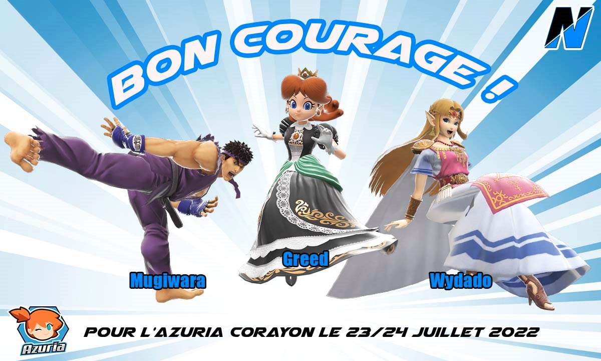 Structure_Netra's tweet photo. Ce weekend, on encouragera bien fort @MugiwaraNBrando @TahitianL et @Wydado1 pour l'#Azuria Corayon ! Bonne chance à vous 3 ! 

Merci à @Pentox55 et @TahitianL pour l'affiche ! 

#NetraInArena https://t.co/9FvXKFfY32
