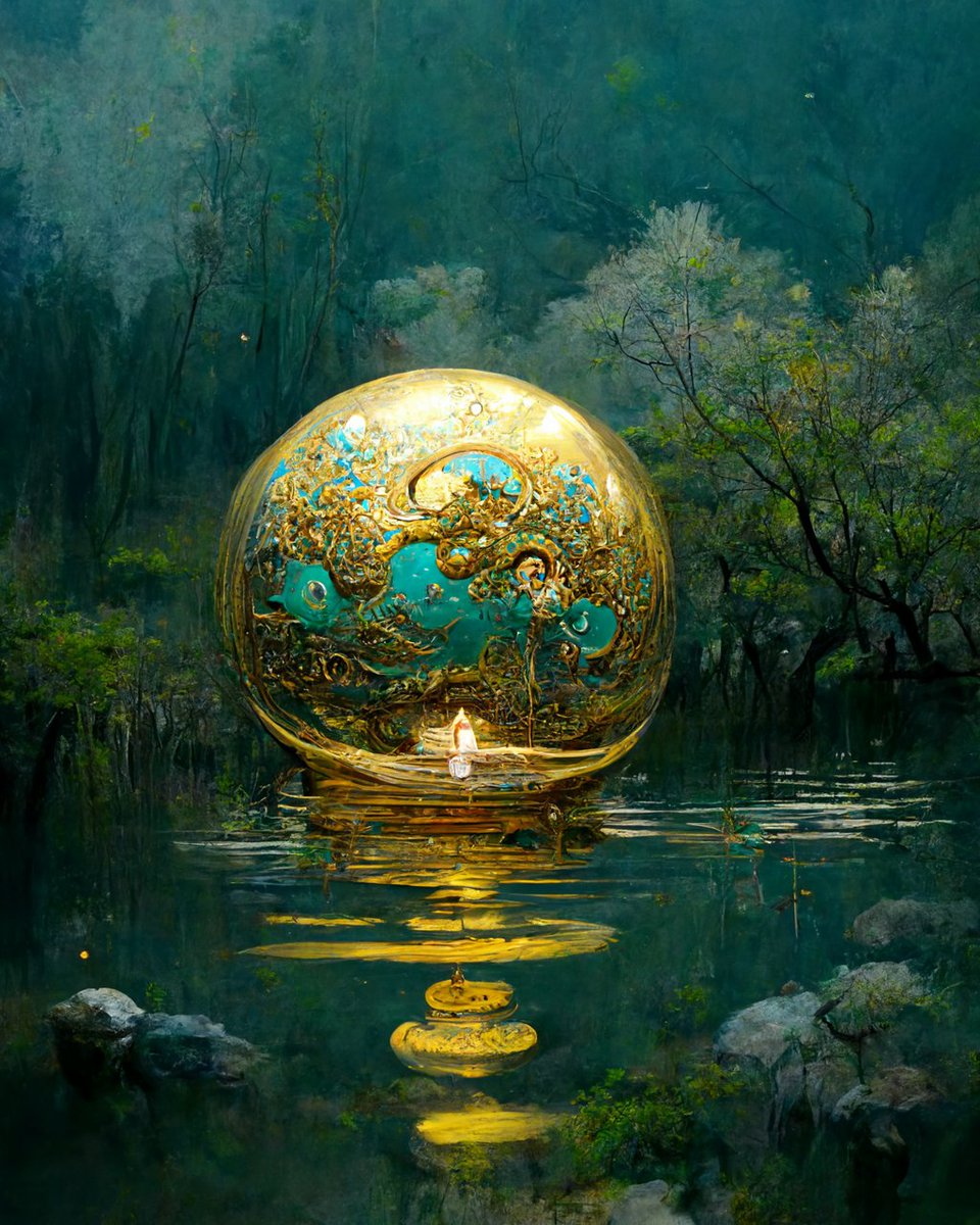 vfxartisan's tweet photo. @midjourney 
a wide shot of a magic orb floating on a mystic pond, willow tree, serenity, cinematic composition, rule of thirds, white background, gold and teal accents, by Edmund Dulac and Huang Guangjian
#midjourney #midjourneyart #midjourneyai #ai #aiart https://t.co/IDmPXhqHNA