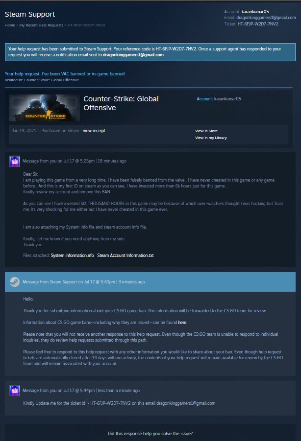 mishra00724's tweet photo. @Steam pls have look at this account. this guy has never cheated in the game ever ,still got overwatch ban... its been 4days . Kindly ,review his account remove his Ban. https://t.co/4ShbTeoXtC