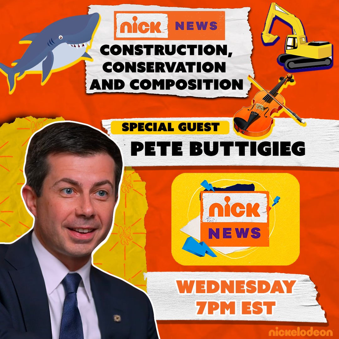 RoryHu2044's tweet photo. Honored to interview Secretary of @USDOT @PeteButtigieg twice within a month. Thank you @SecretaryPete for teaching me how to operate the excavator! My impression? Presidential is the first word that comes to my mind. Don’t miss tonight’s #NickNews at 7:00 pm on @Nickelodeon https://t.co/aqAd0xDtHC