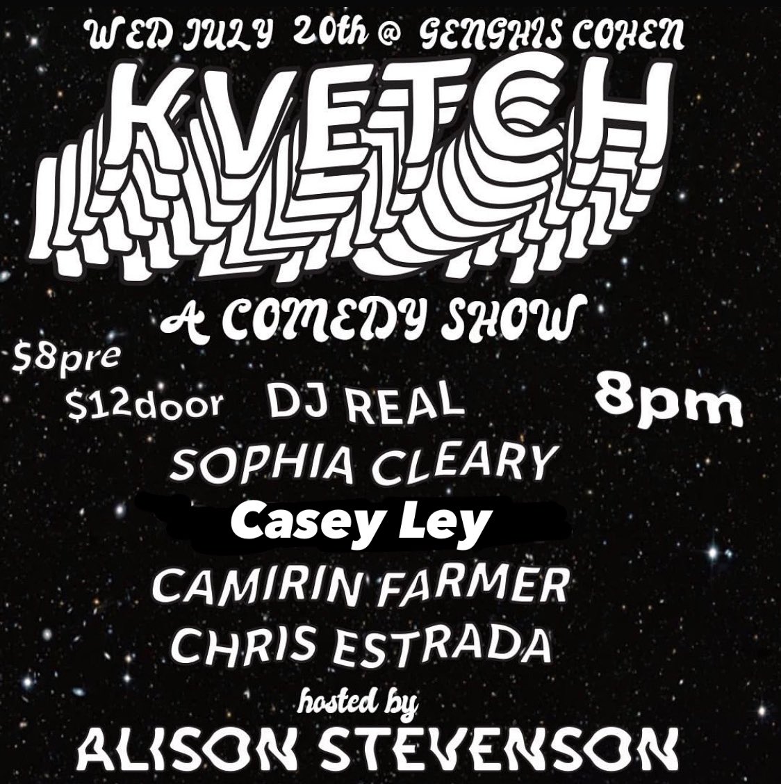 TONIGHT! Come KVETCH at the one and only comedy show in Los Angeles where you’ll see stand up comedians complain. Genghis Cohen. 8PM. Food and drinks and laughs a-plenty. That’s right, A-PLENTY!!!

TIX:
eventbrite.com/e/kvetch-a-com…