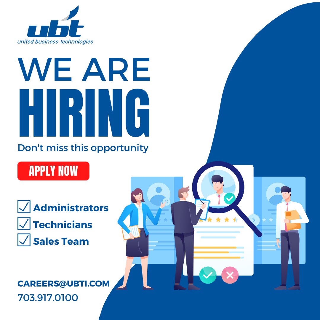 UBTI's tweet photo. UBT is hiring! Apply today by sending your resume to careers@ubti.com.

Know someone who is looking to make a career change? Share this post!

#hiring #recruitment #jobs #jobsearch #nowhiring https://t.co/Alf6kZiMRO