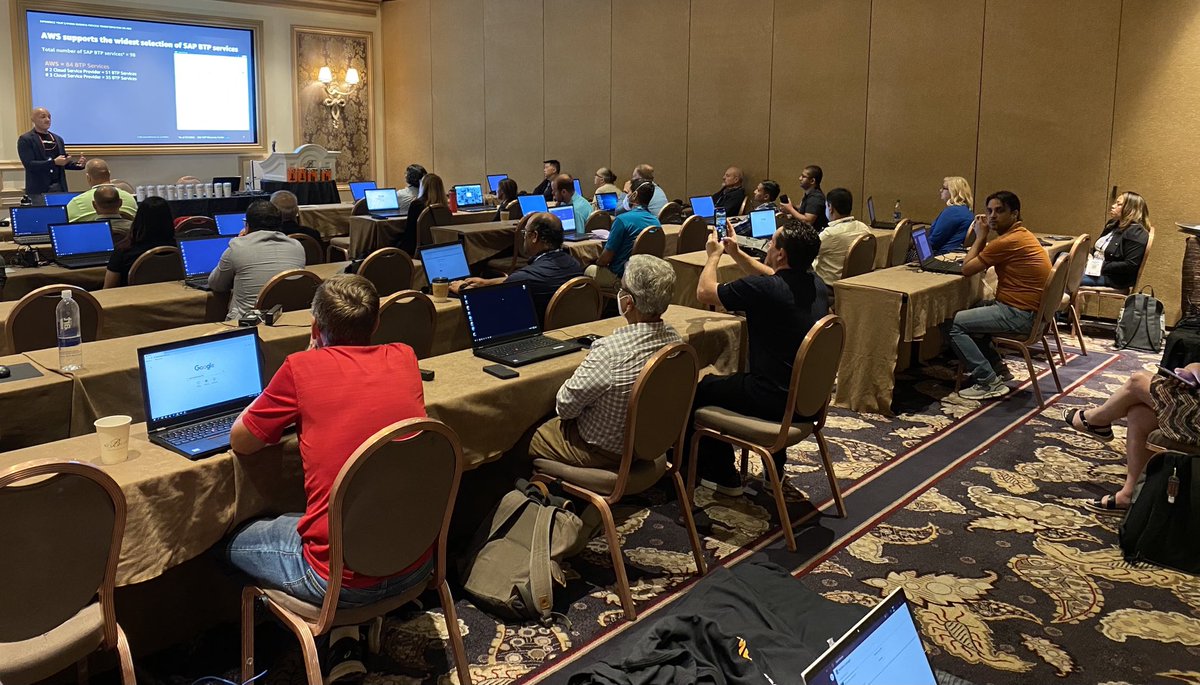 Full house. Hands on lab with #SAPonAWS at #SAPinsider