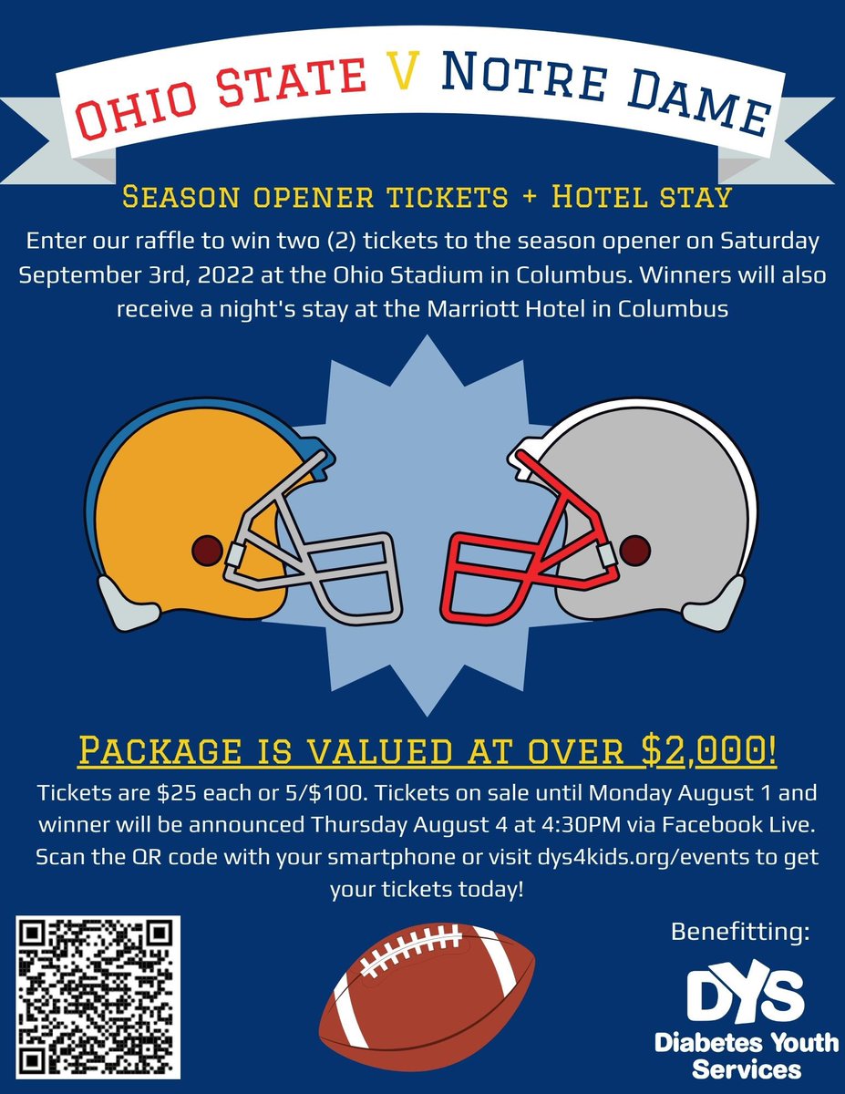 Don’t miss your chance to win tickets to the OSU v ND game!! Get your tickets now by visiting dys4kids.org/events #osufootball #dys #t1d #notredamefootball