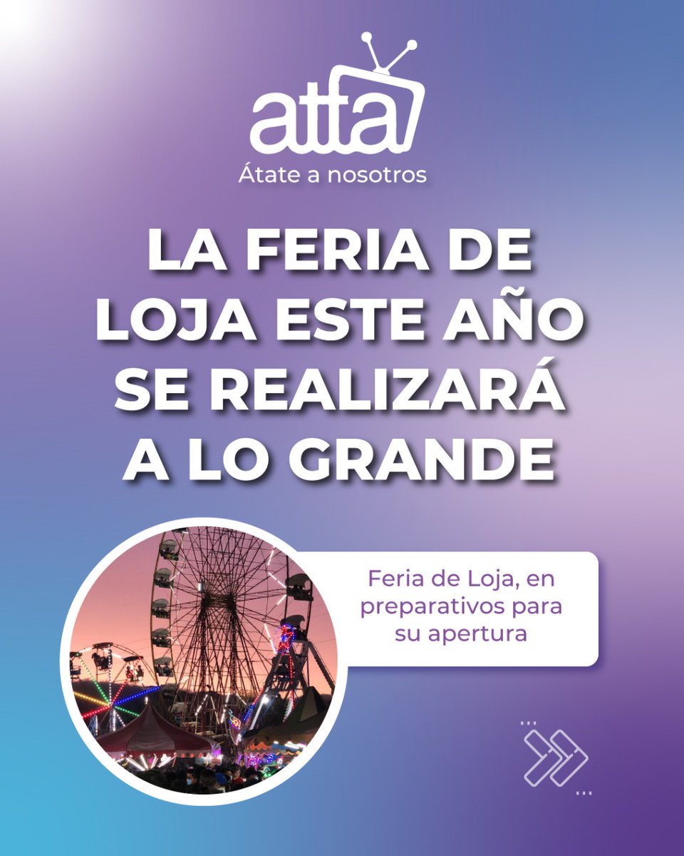 attaecu's tweet photo. La @LaFeriaDeLoja 🎡, es un evento de importancia para la región,🎢 destaca su relevancia en el país, en temas comerciales 🛍️, de turismo y expositores. La feria de Loja se ha convertido en un dinamizador de la economía.💰Conoce más aquí 👉 https://t.co/VAwO2ItuJB https://t.co/r8Qs56dQBe