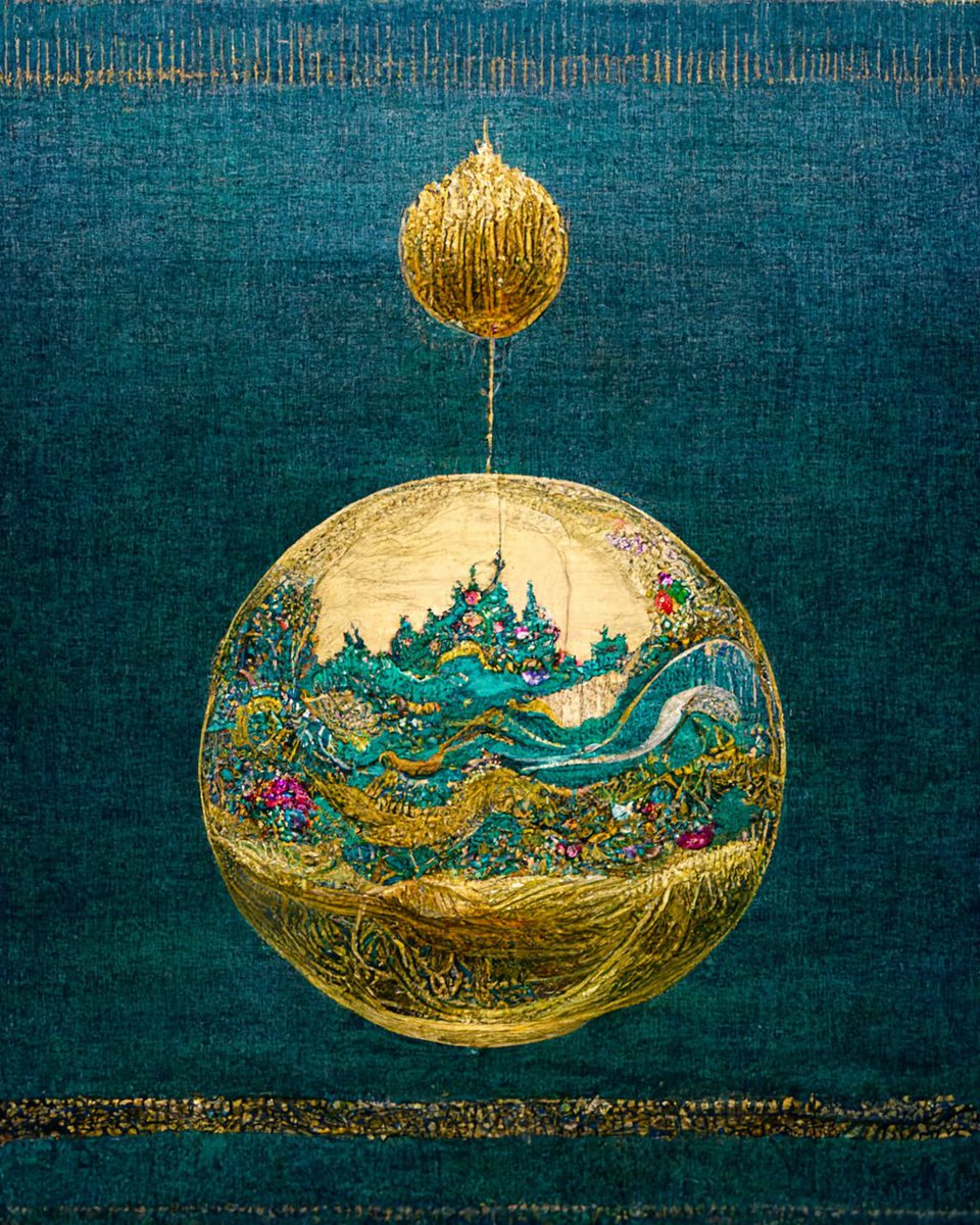 vfxartisan's tweet photo. @midjourney 
beautiful "magic orb floating on a mystic pond" embroidery, gold thread, colorful silk thread, satin, oriental, suzhou embroidery, highly detailed, gold and teal accents 

#midjourney #midjourneyart #midjourneyai #ai #aiart https://t.co/601sRUqBxc
