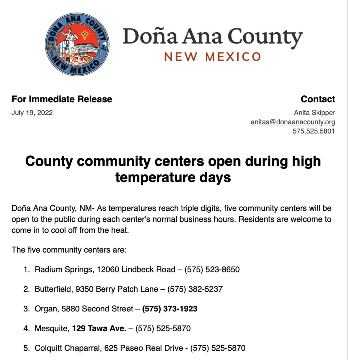 CasaDPeregrinos's tweet photo. Five community resource centers in @DACinformation will be open to the public during regular business hours as the temperature climbs into the triple digits. Residents are welcome to escape the heat! Remember to stay hydrated. #CdPCares #stayhydrated https://t.co/QarsefYzy9