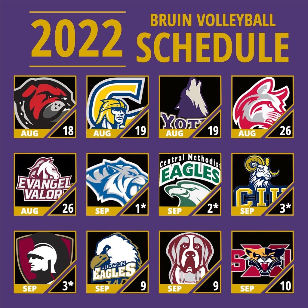 BUBruinsVB's tweet photo. 🚨 SCHEDULE RELEASE 🚨

The Bruins play a tough schedule, featuring matches against SIX teams that qualified for nationals at last season’s NAIA championship site and finished in the final Top 25 poll. 

Click on the link in our bio for details on opponents, times, and locations. https://t.co/nFLuv3EmFQ