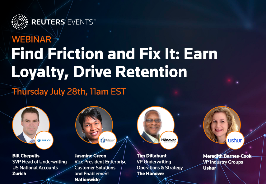 ushurInc's tweet photo. Join top executive industry leaders from Zurich NA, Nationwide, and Hanover on July 28, 2022 at 11:00 EST during the Reuters-hosted panel, Find Friction and Fix It: Earn Loyalty, Drive Retention. 

Save your spot now! https://t.co/K4jZVjpsfE https://t.co/CRcEwPTk5j