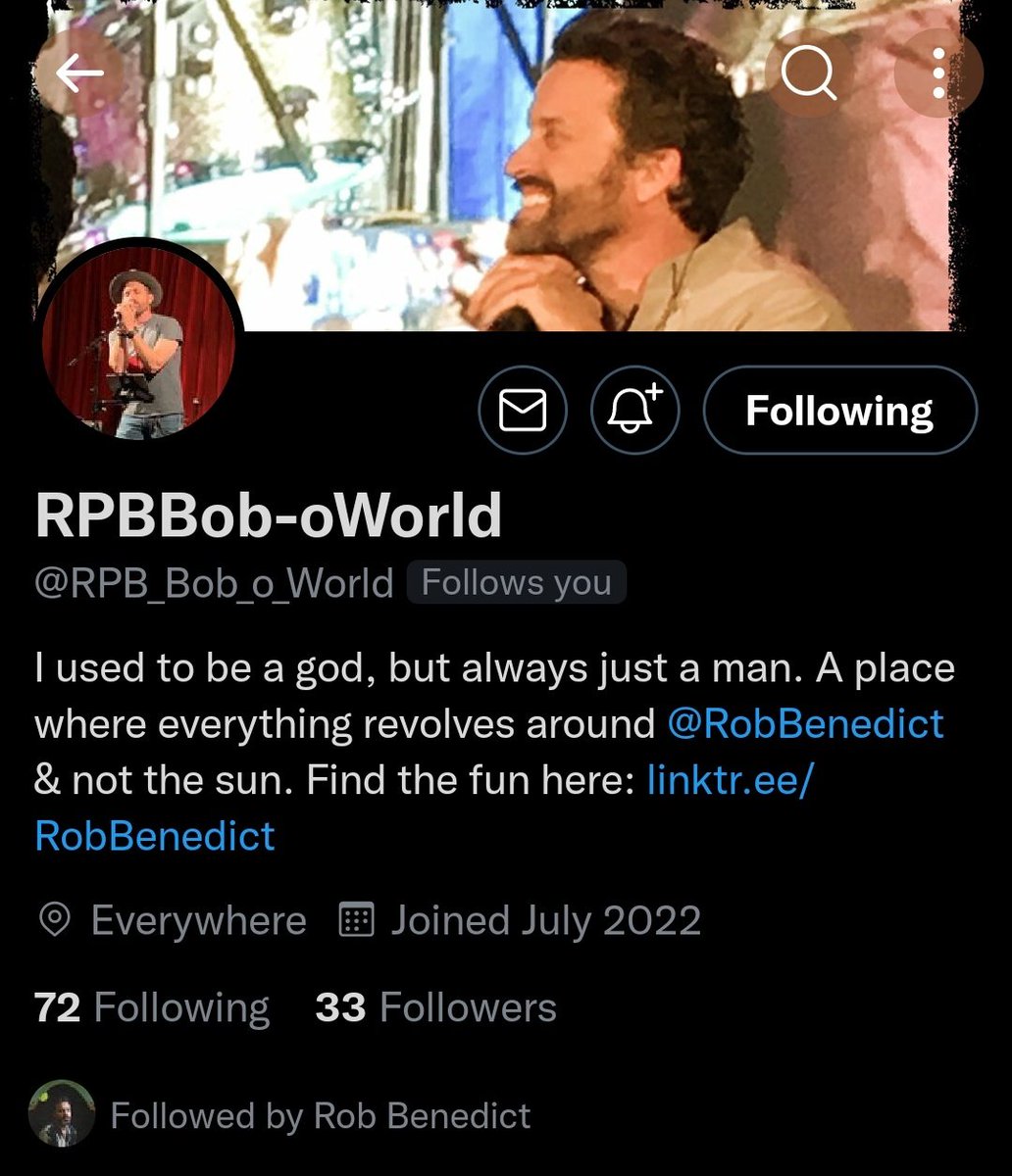 rsjrfanworld's tweet photo. Congrats to @RPB_Bob_o_World on their latest follower!
Looks like @RobBenedict finally got his own FanWorld 🎉 https://t.co/9U9YiTUwTd