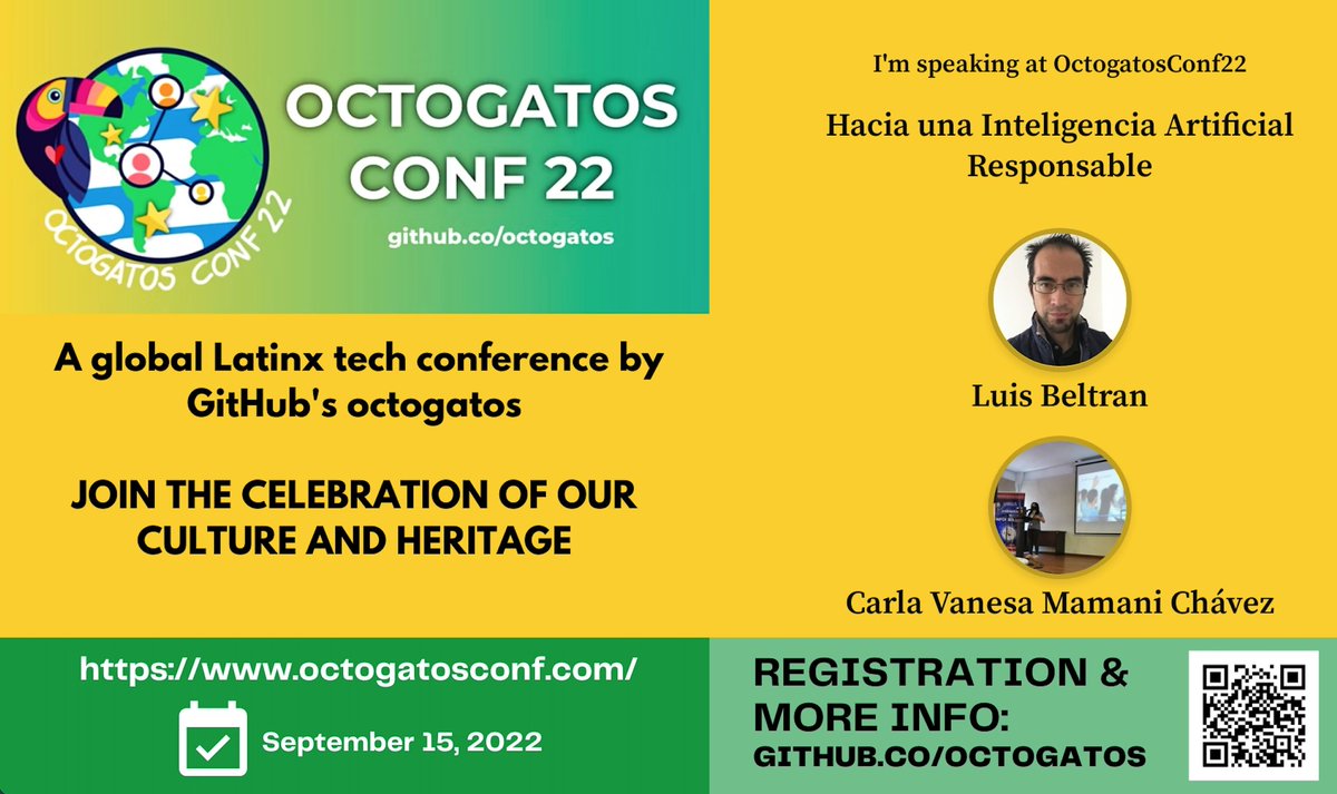 Con gran emoción <a href="/CarlaMamaniCha1/">Carla Vanesa Mamani Chavez</a> y yo participaremos en la #OctogatosConf, conferencia gratuita celebrando nuestra cultura y herencia #latinx. Hablaremos sobre los retos de la #IA Responsable.

🗓️: 15/Sep
🎟️: github.co/octogatos
Organiza: <a href="/octogatos/">octogatos</a> 

¿Nos acompañan? 😊