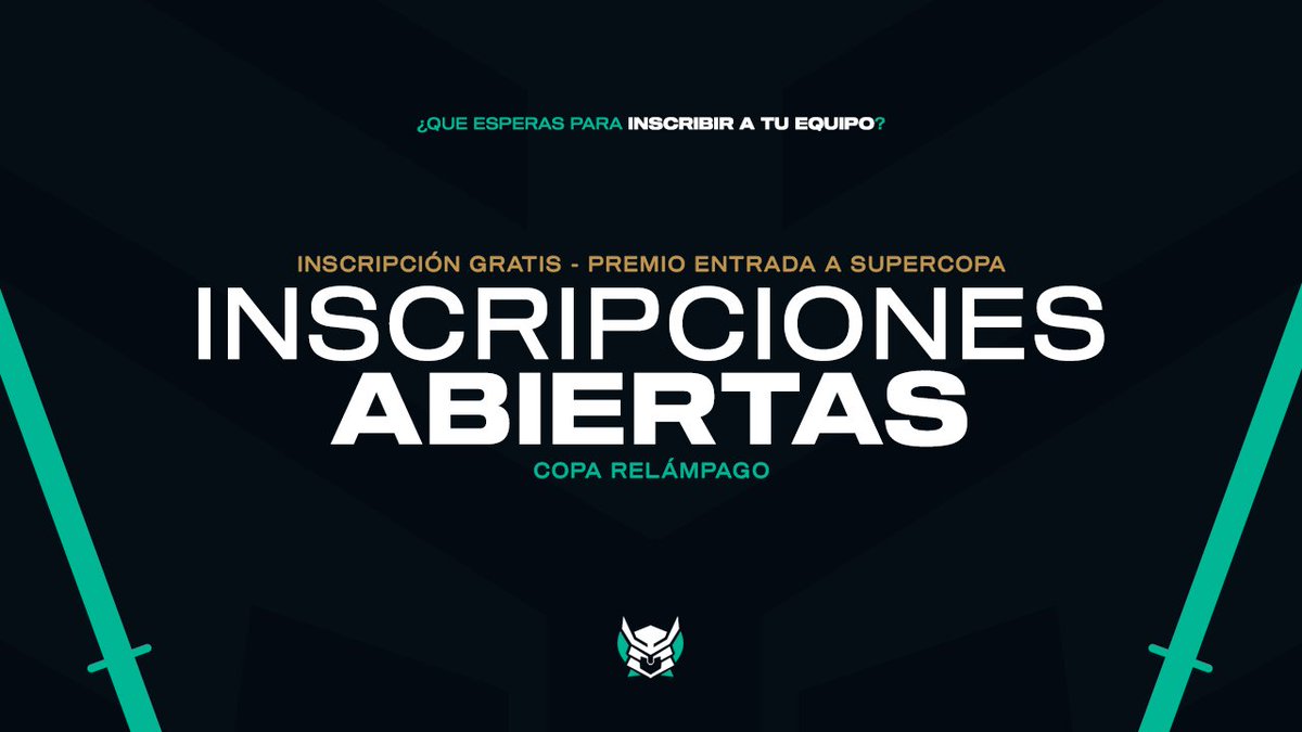 #CR | 𝗜𝗡𝗦𝗖𝗥𝗜𝗣𝗖𝗜𝗢𝗡𝗘𝗦 𝗔𝗕𝗜𝗘𝗥𝗧𝗔𝗦

Gana 1 lugar en SuperCopa
🏆400USD en premios

» Seguirnos y a <a href="/angelD_legen/">legend</a>
» Menciona 4 equipos
» RT y ♥️
» Envía pruebas a MD

Cupos disponibles en SuperCopa, más información en nuestro tweet fijado
