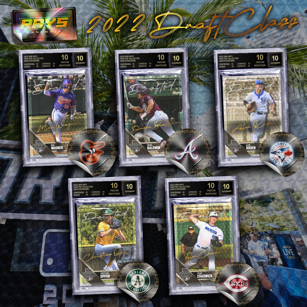 Presenting Your 2022 GRB Rays Draft Class!

<a href="/mdwagz9/">Max Wagner</a> ➡️ <a href="/Orioles/">Baltimore Orioles</a> 
<a href="/drakebaldy/">Drake</a> ➡️ <a href="/Braves/">Atlanta Braves</a> 
<a href="/alanster28/">Alan Roden</a> ➡️ <a href="/BlueJays/">Toronto Blue Jays</a> 
<a href="/Christian_oppor/">Christianoppor</a> ➡️ <a href="/Athletics/">Athletics</a> 
<a href="/TylerChadwick34/">Tyler Chadwick</a> ➡️ <a href="/Reds/">Cincinnati Reds</a>

#RaysYourGame | #ProRays
