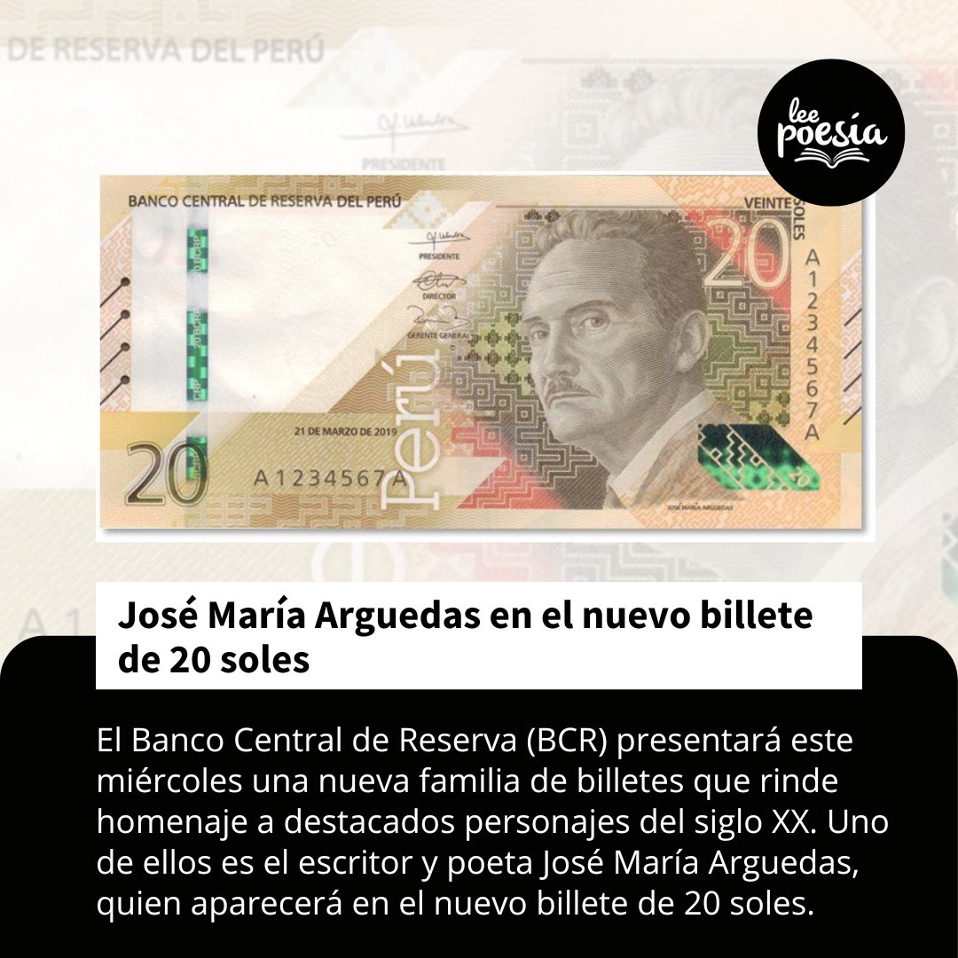 LeePoesia's tweet photo. 💬 El escritor, novelista y poeta #JoséMaríaArguedas aparecerá en el nuevo billete de 20 soles. https://t.co/hMDkRuDBDd