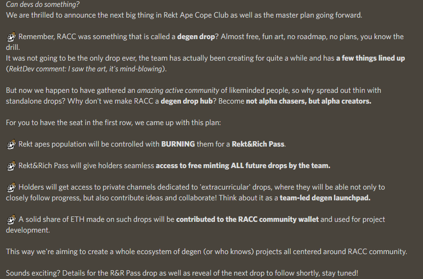 rektapeNFT's tweet photo. 🔥Burnig Apes?
🪪 For the Rekt&amp;Rich Pass?
🤑That will give exclusive access to any future degen (and not so degen) mints by the team?

🧠Don't chase alpha, create alpha!

🤔Probably nothing 🗑️📉

#rektapecopeclub #NFTCommunity #degenmint https://t.co/GY2tfFv4Ri