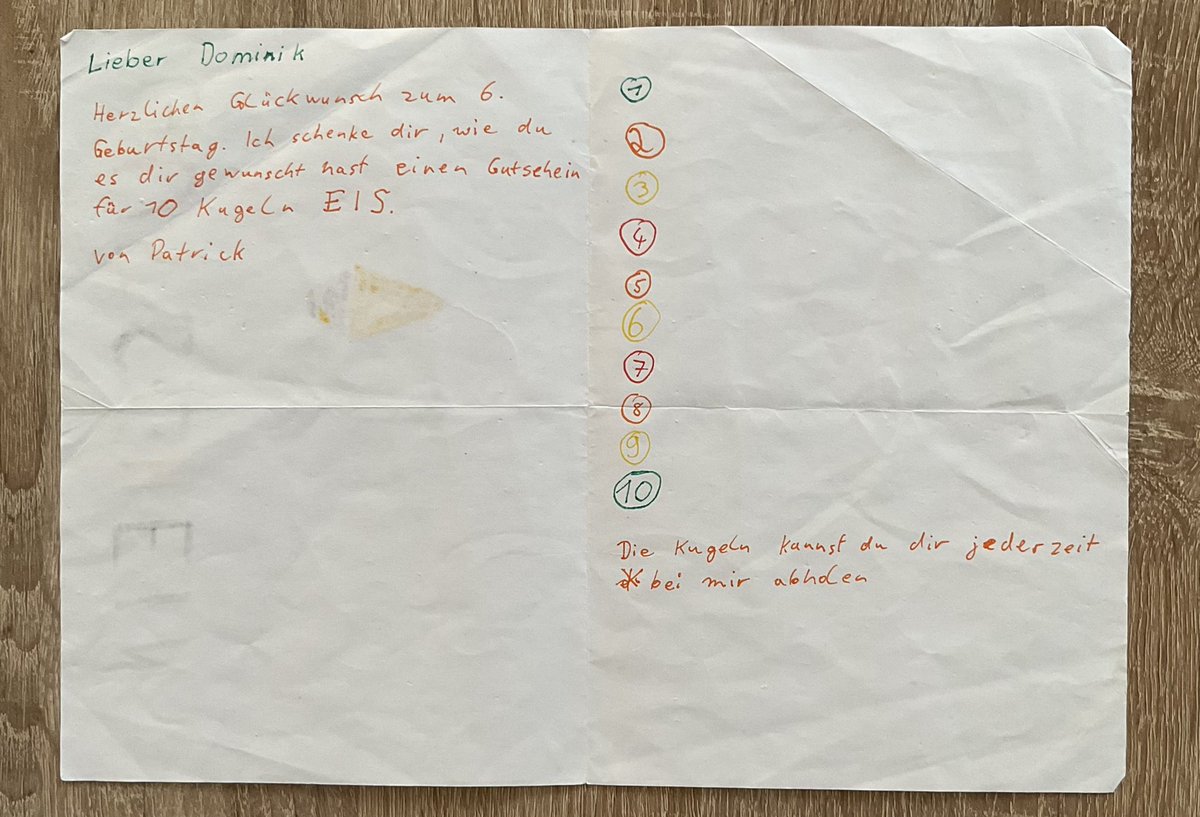 Das Geschenk von meinem Bruder zum 6. Geburtstag - bisher nie eingelöst. Heutzutage, 17 Jahre später kostet ne Kugel Eis das 3Fache 📈📈📈